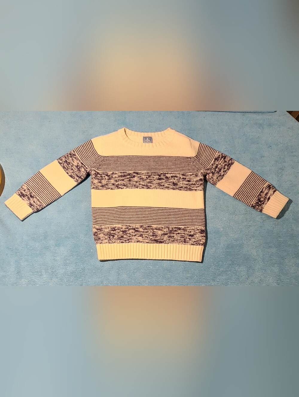 Classic 18 To 24m BabyGap 100% Cotton Striped Crewneck Sweater - Cream and Navy